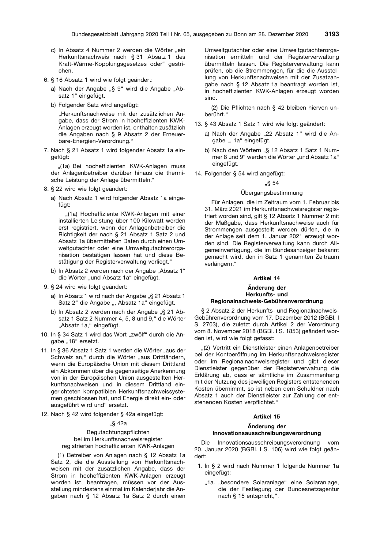 BGBl. 2020, Seite 3193 — Originalseite als Abbildung