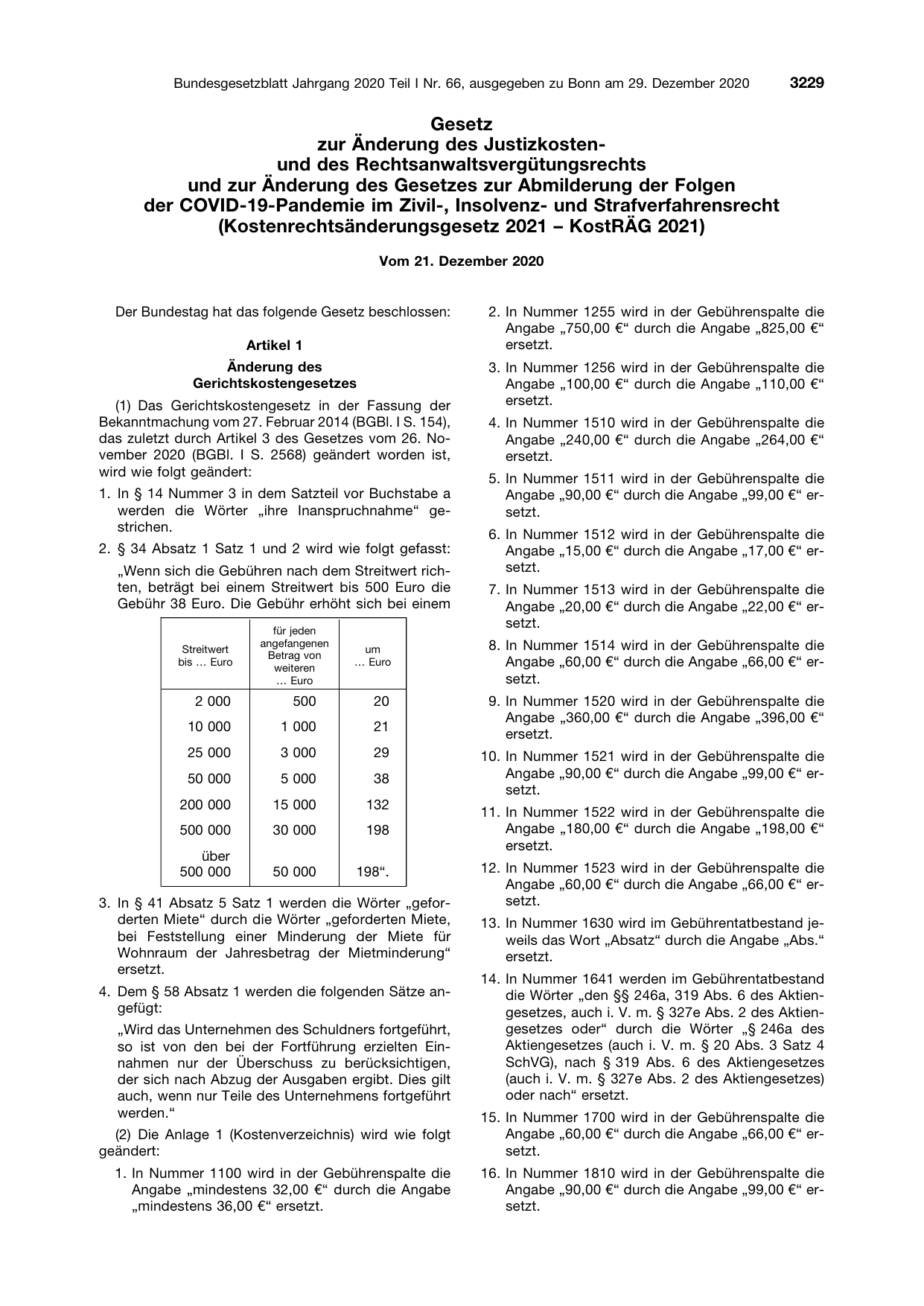 BGBl. 2020, Seite 3229 — Originalseite als Abbildung