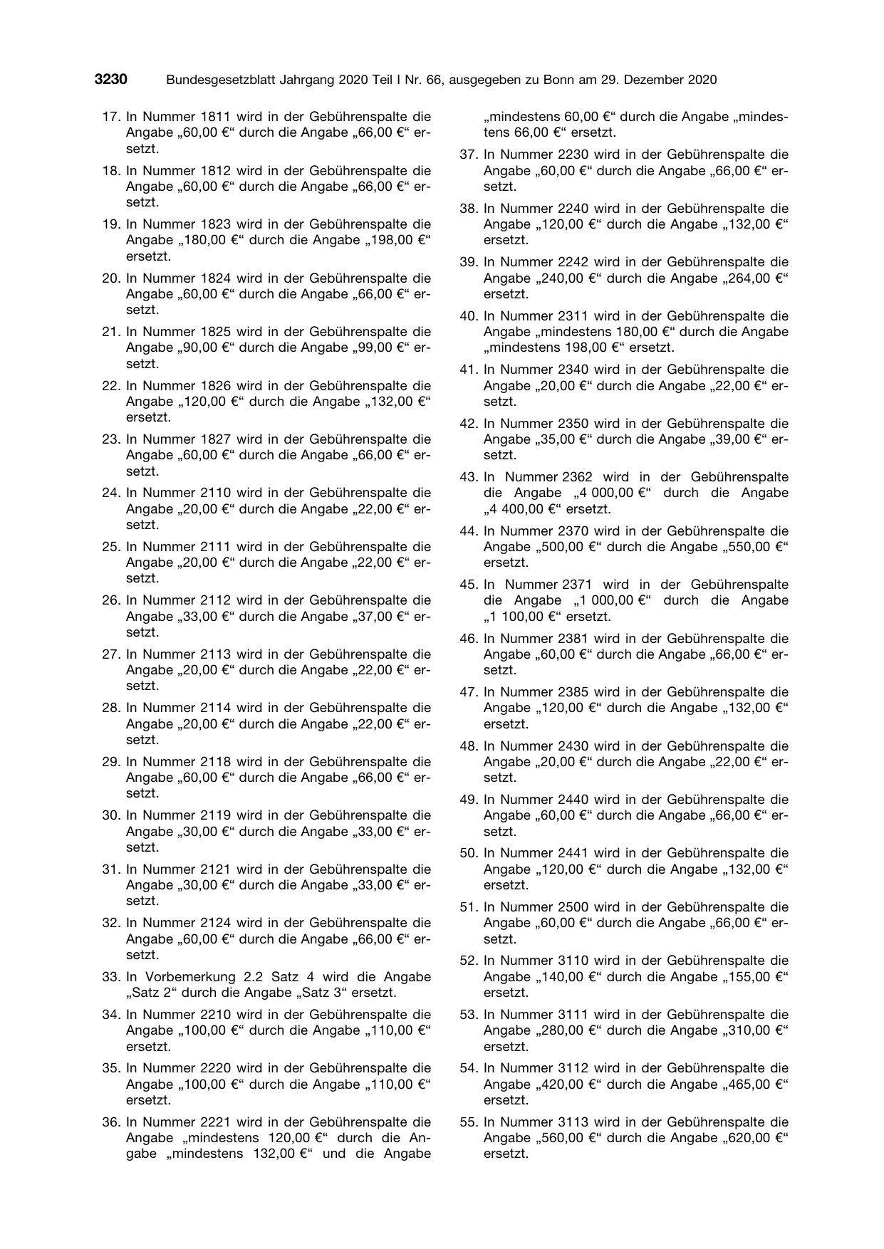 BGBl. 2020, Seite 3230 — Originalseite als Abbildung