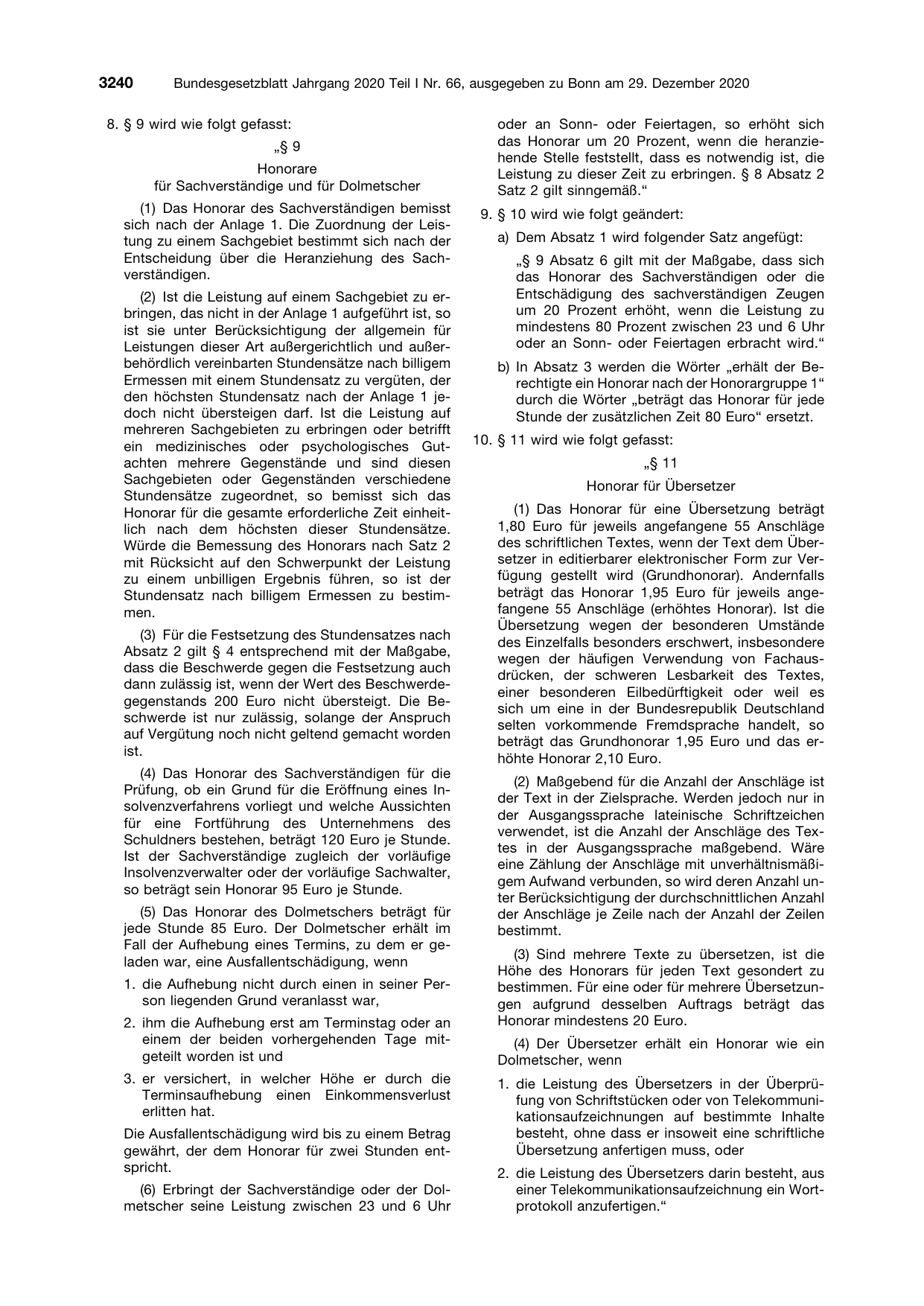 BGBl. 2020, Seite 3240 — Originalseite als Abbildung