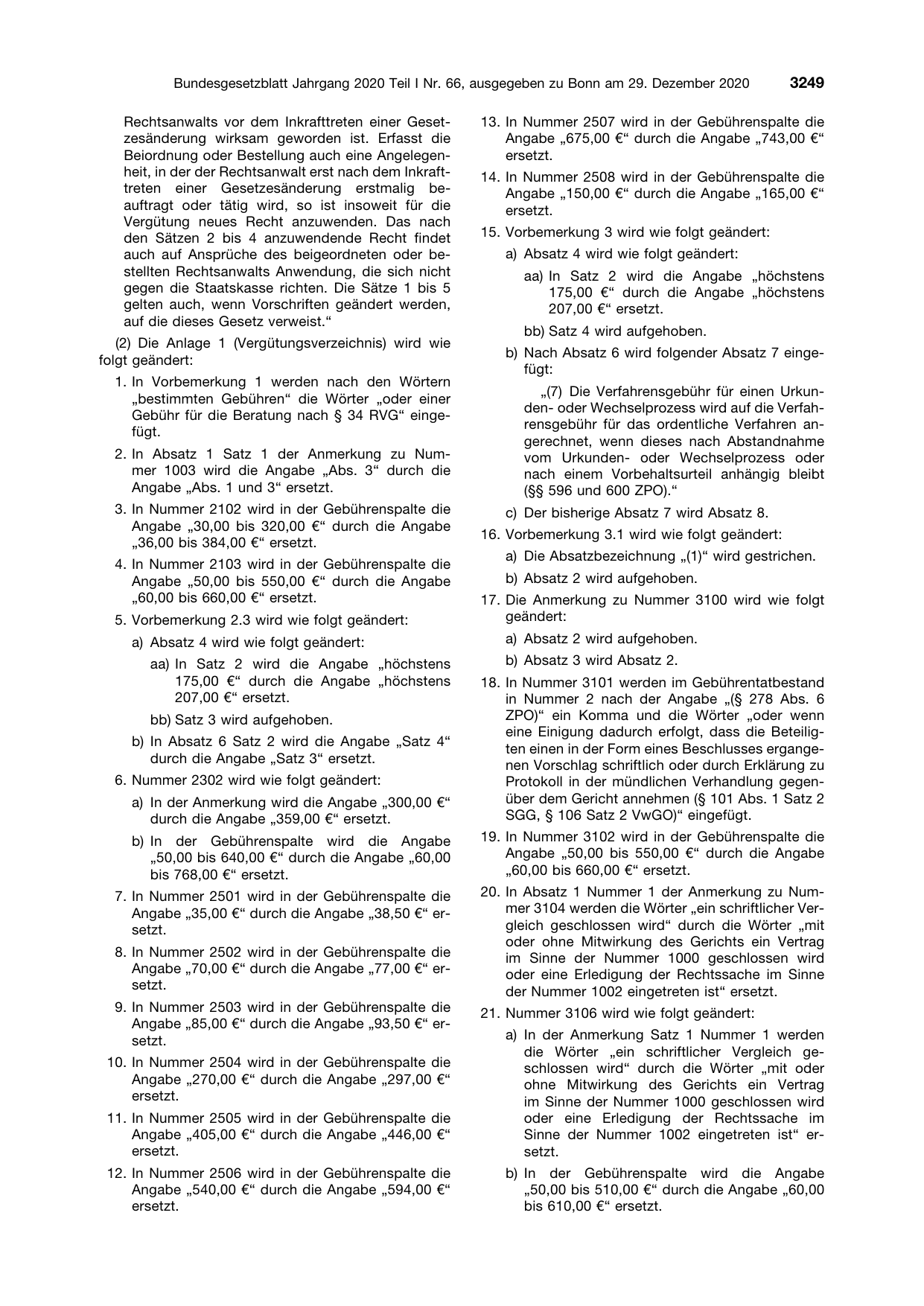 BGBl. 2020, Seite 3249 — Originalseite als Abbildung