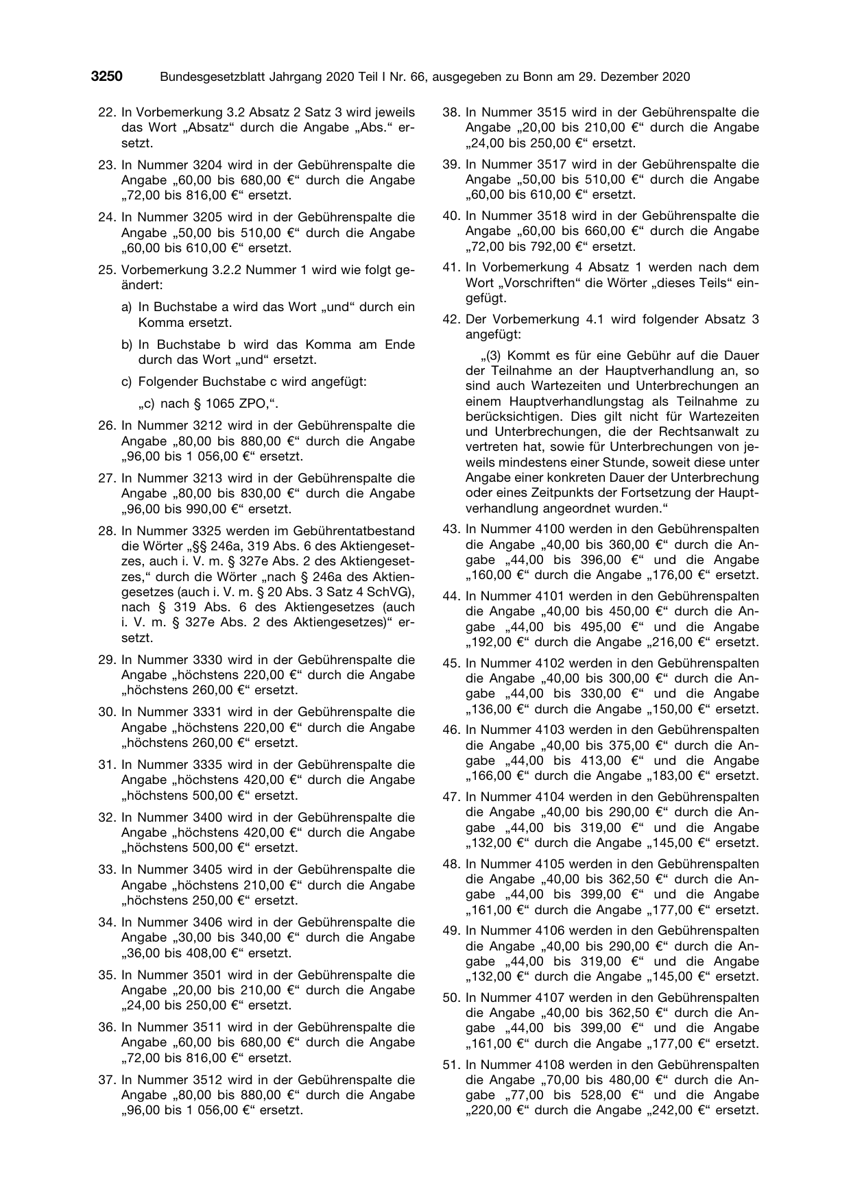 BGBl. 2020, Seite 3250 — Originalseite als Abbildung