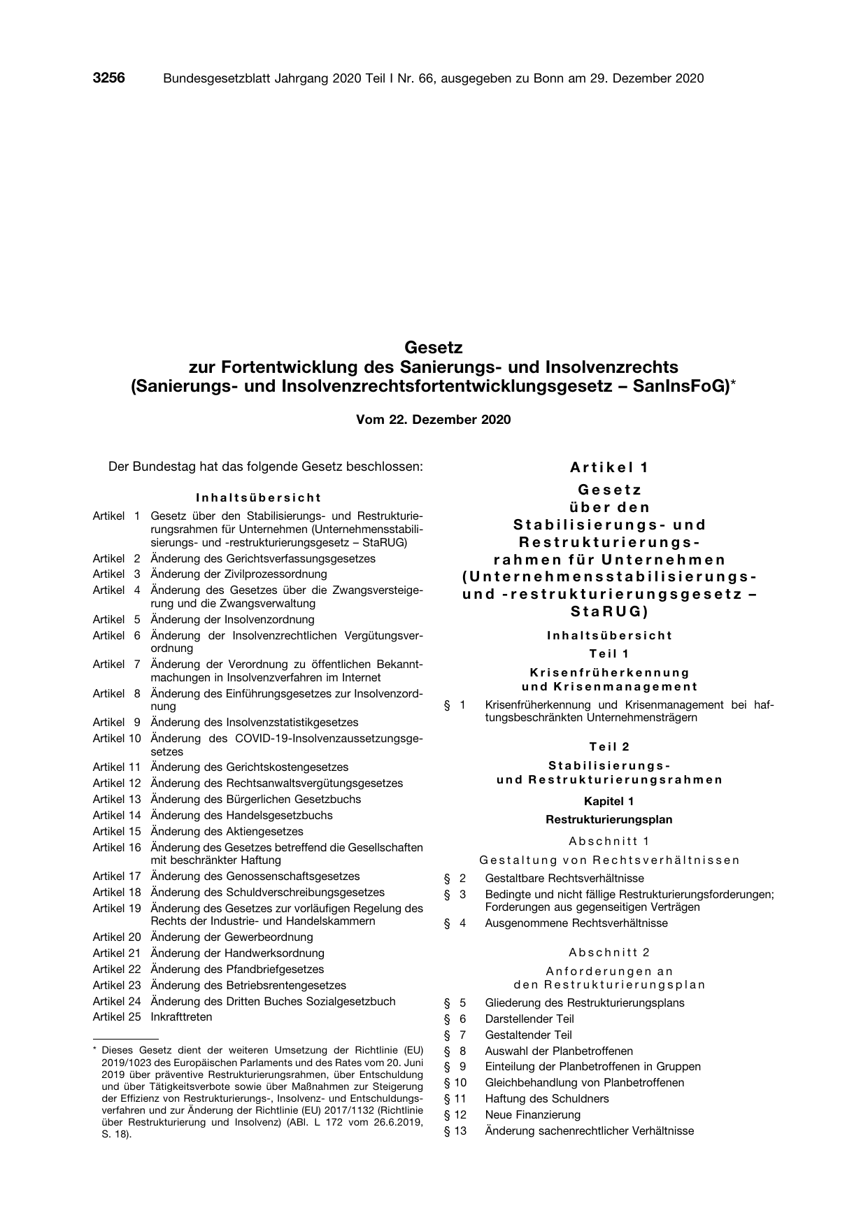 BGBl. 2020, Seite 3256 — Originalseite als Abbildung