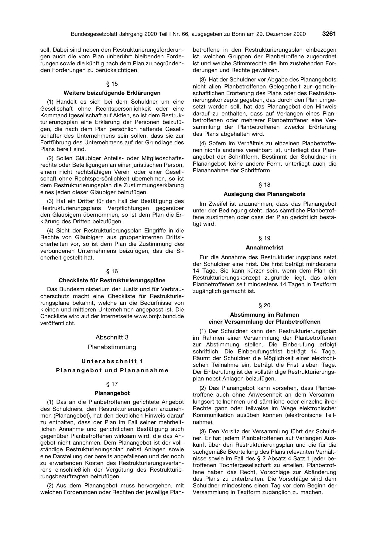 BGBl. 2020, Seite 3261 — Originalseite als Abbildung