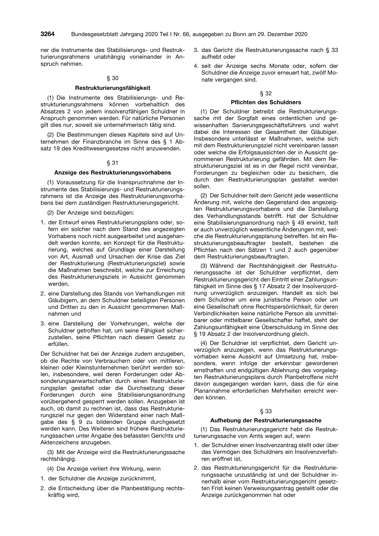 BGBl. 2020, Seite 3264 — Originalseite als Abbildung