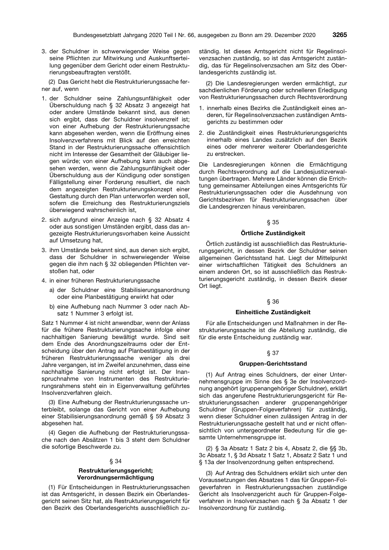 BGBl. 2020, Seite 3265 — Originalseite als Abbildung