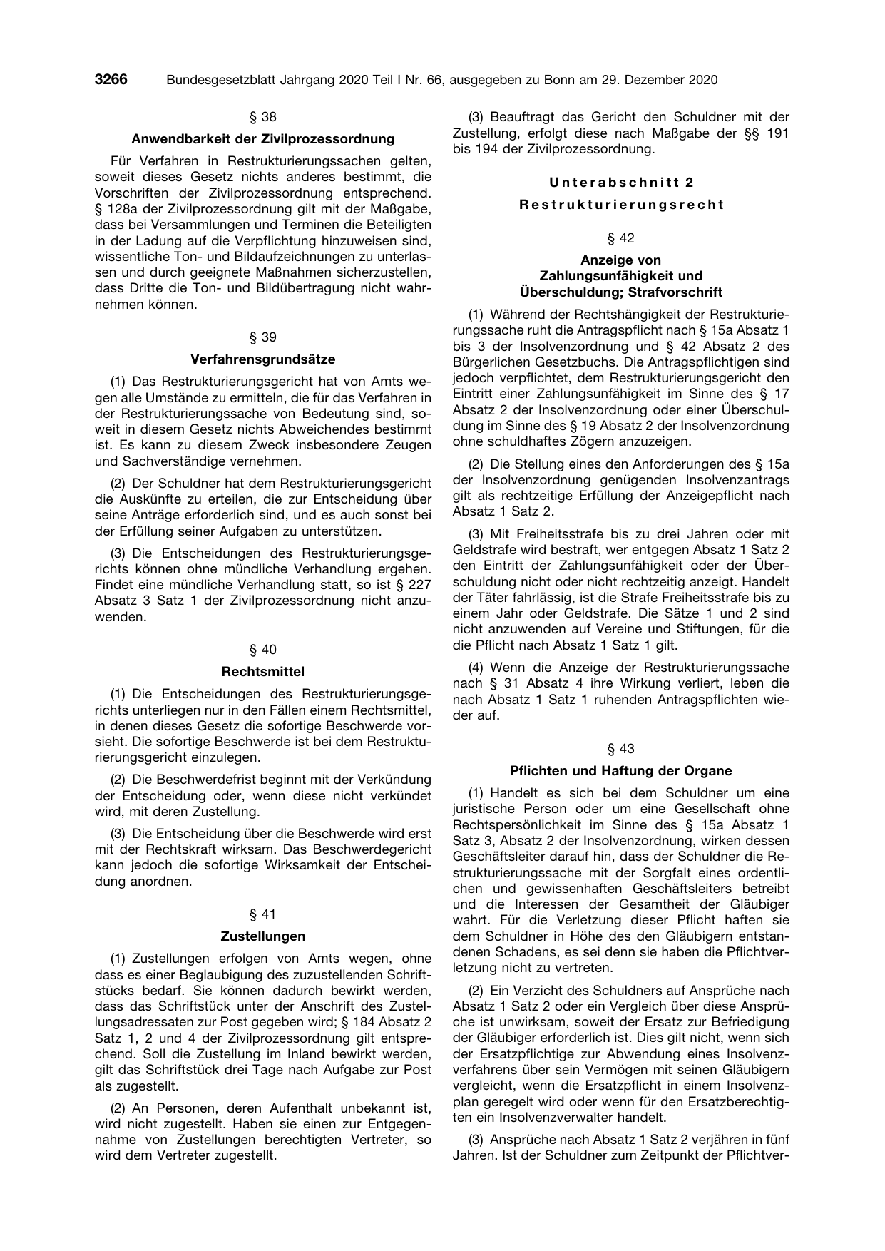 BGBl. 2020, Seite 3266 — Originalseite als Abbildung