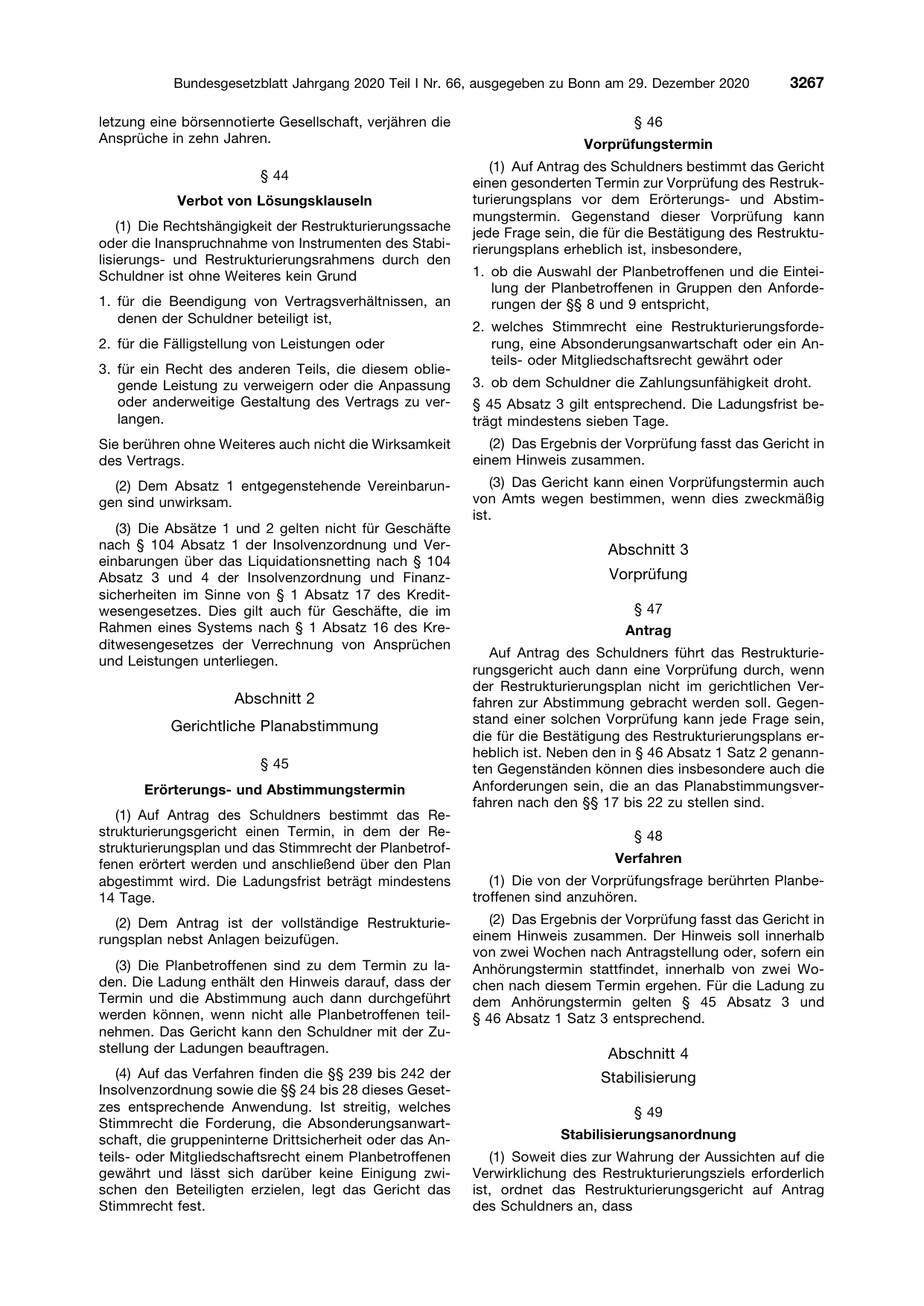 BGBl. 2020, Seite 3267 — Originalseite als Abbildung