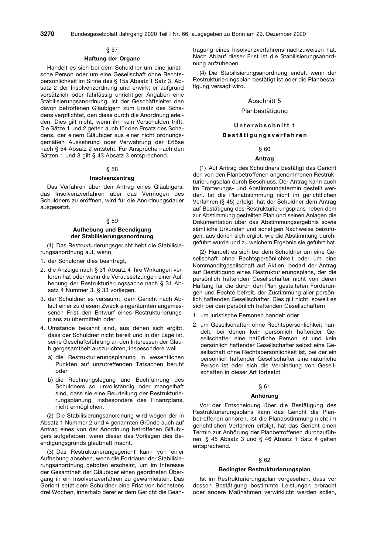 BGBl. 2020, Seite 3270 — Originalseite als Abbildung