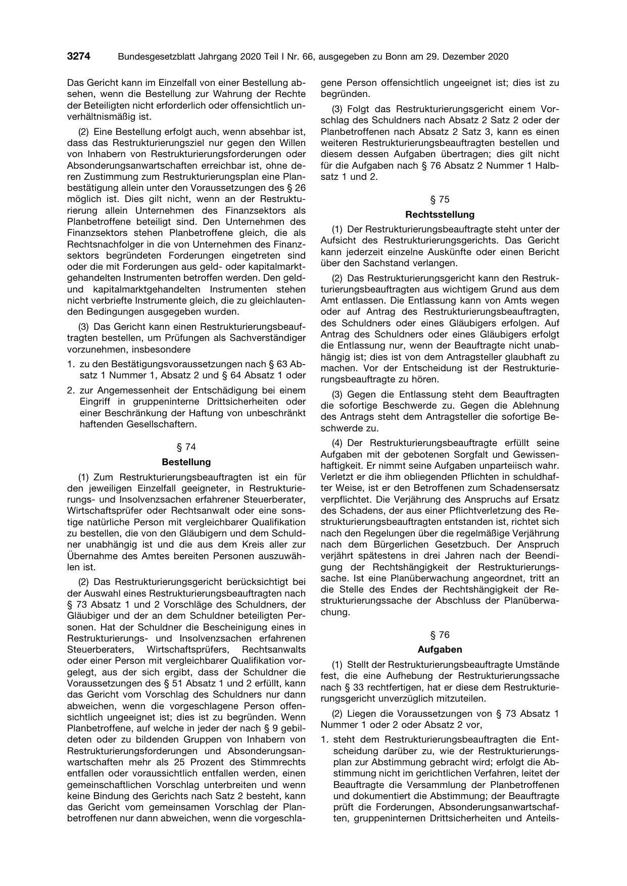 BGBl. 2020, Seite 3274 — Originalseite als Abbildung