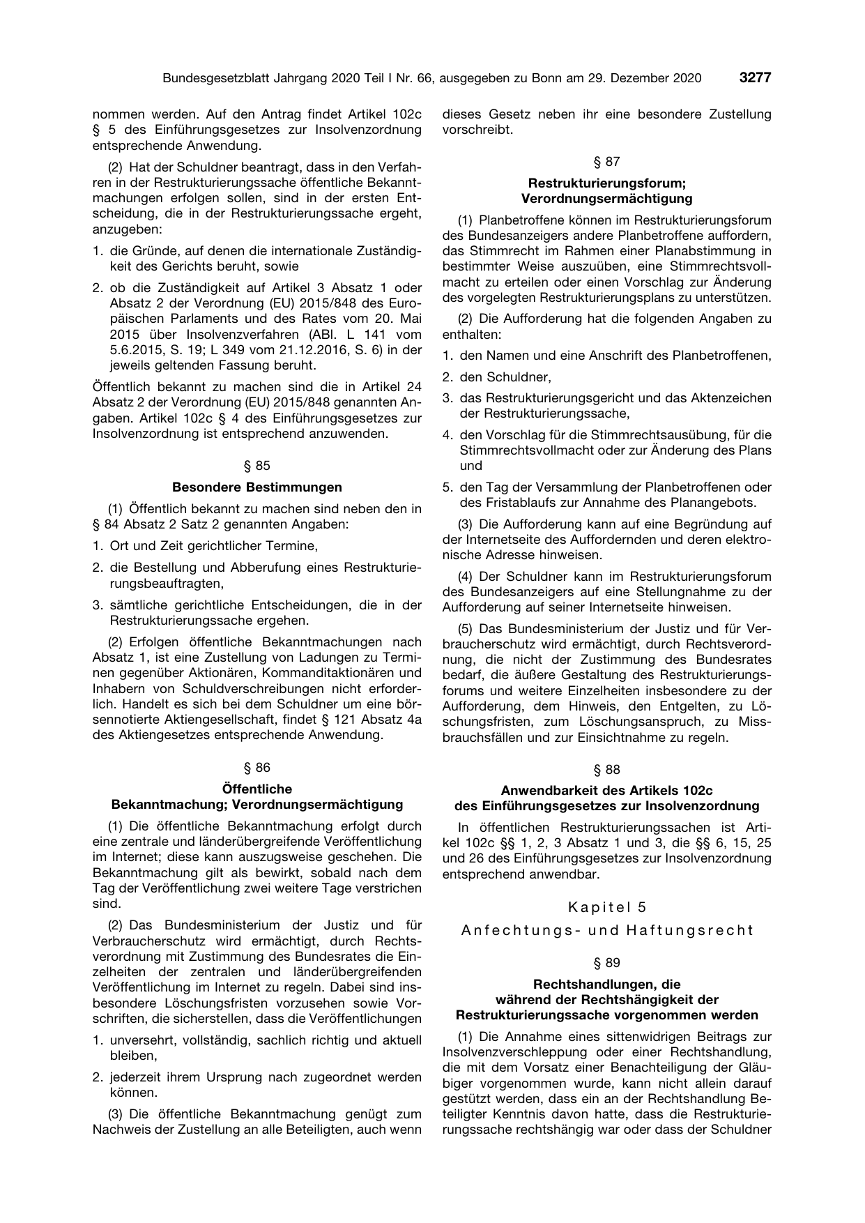 BGBl. 2020, Seite 3277 — Originalseite als Abbildung