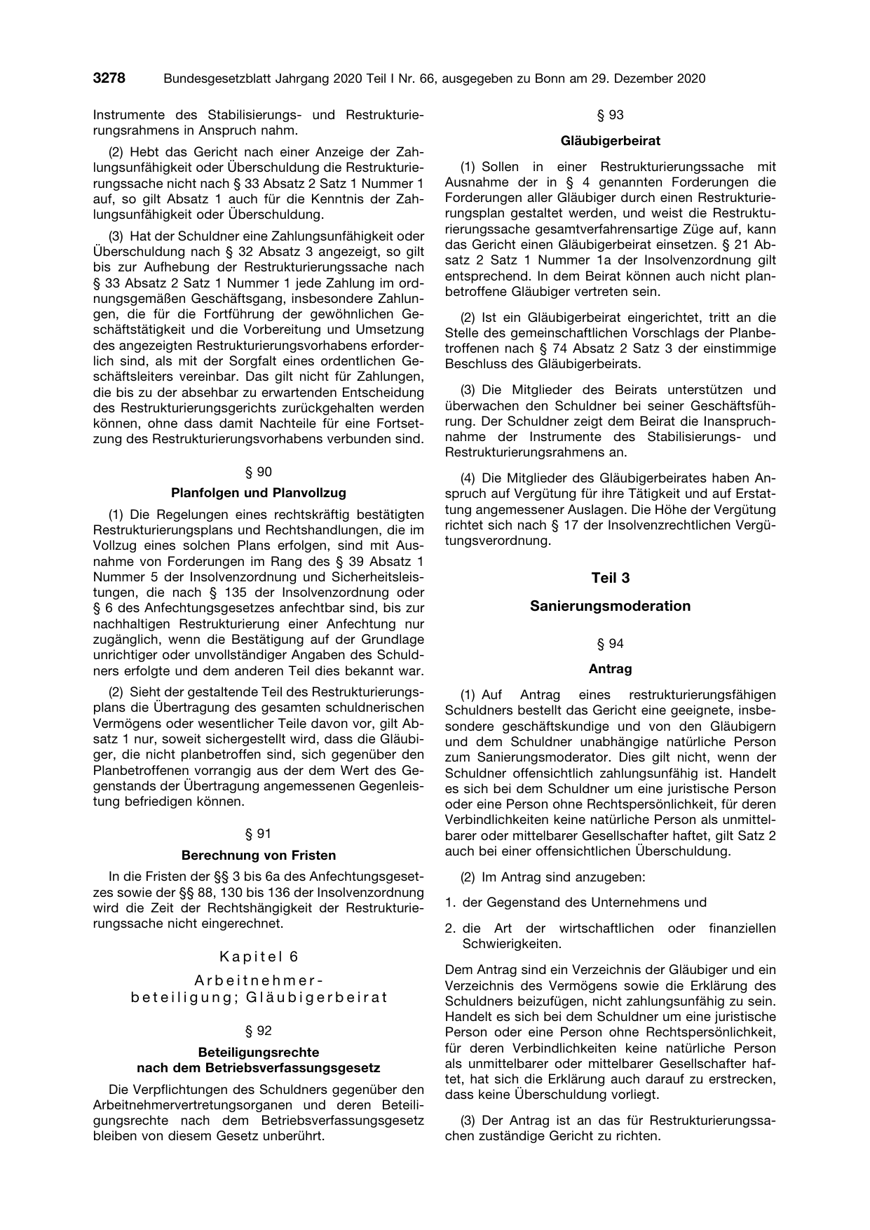 BGBl. 2020, Seite 3278 — Originalseite als Abbildung