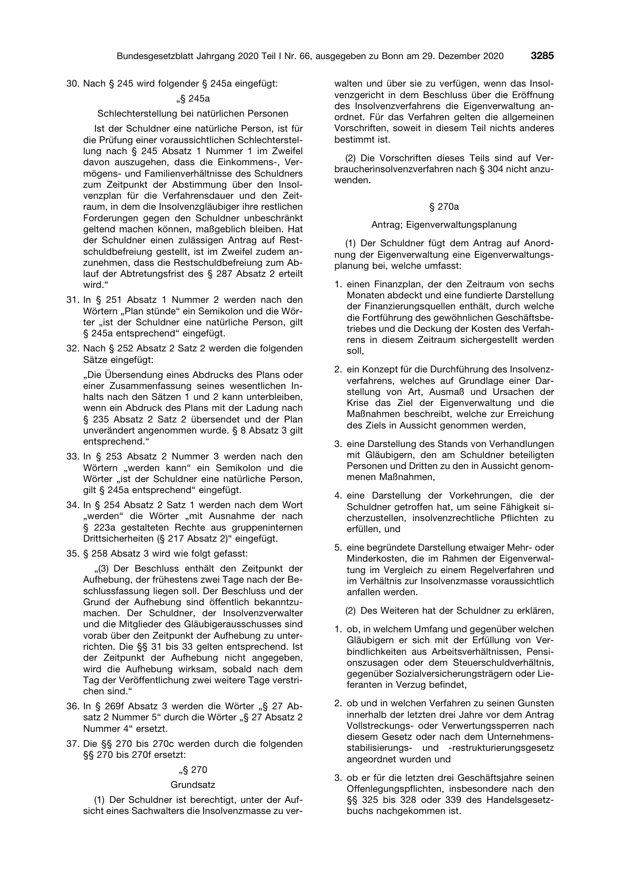 BGBl. 2020, Seite 3285 — Originalseite als Abbildung