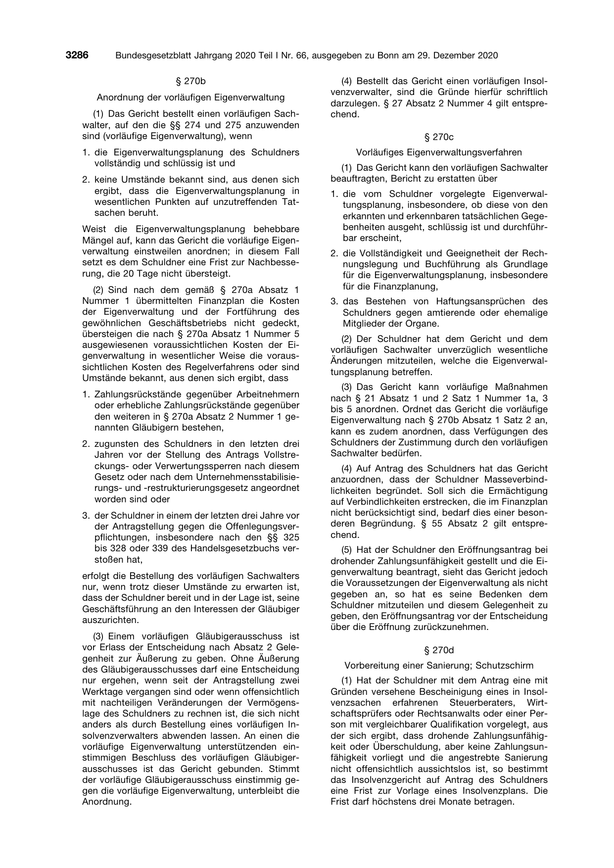 BGBl. 2020, Seite 3286 — Originalseite als Abbildung