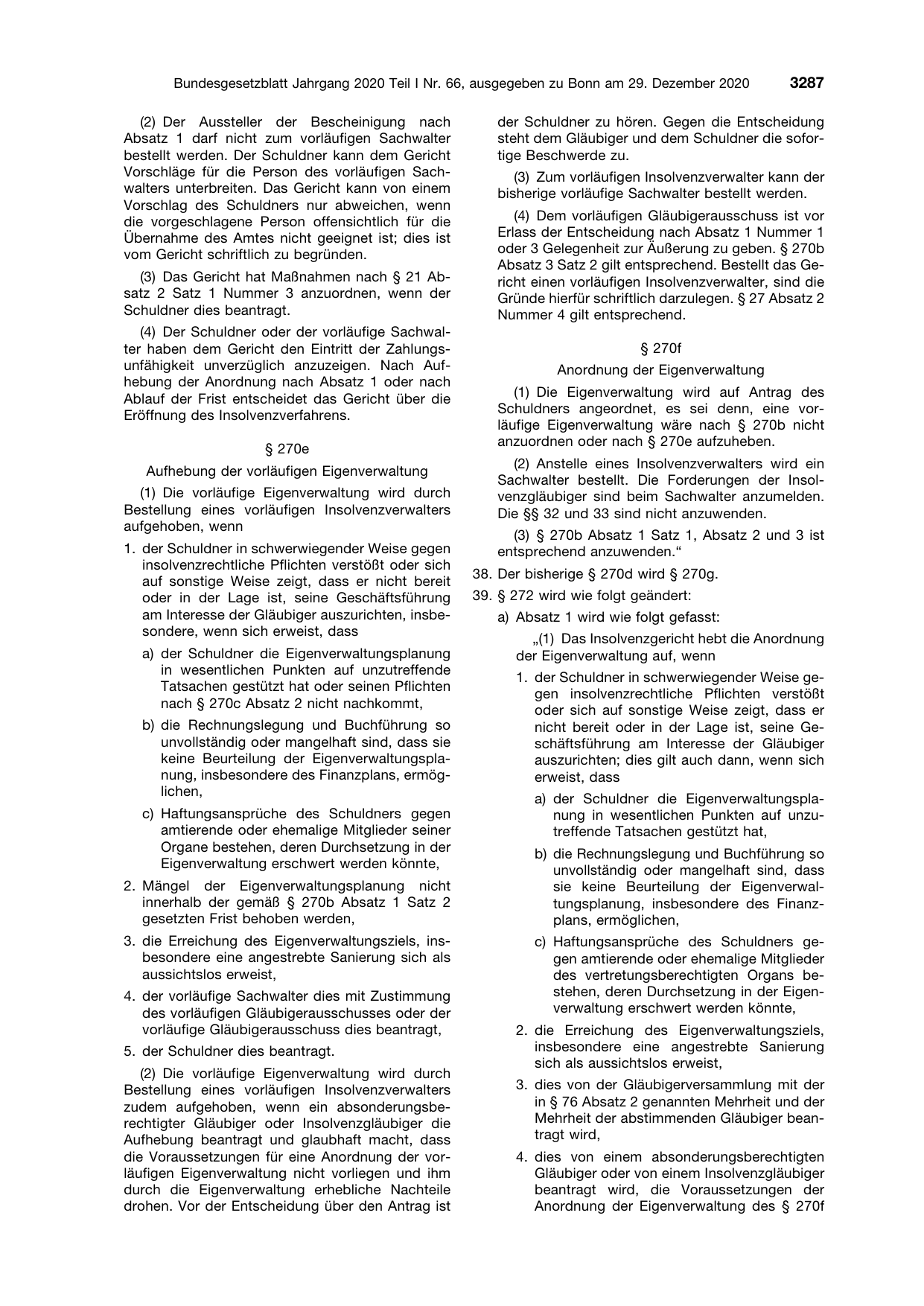 BGBl. 2020, Seite 3287 — Originalseite als Abbildung