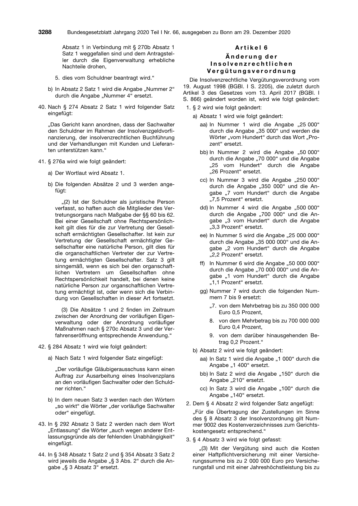 BGBl. 2020, Seite 3288 — Originalseite als Abbildung