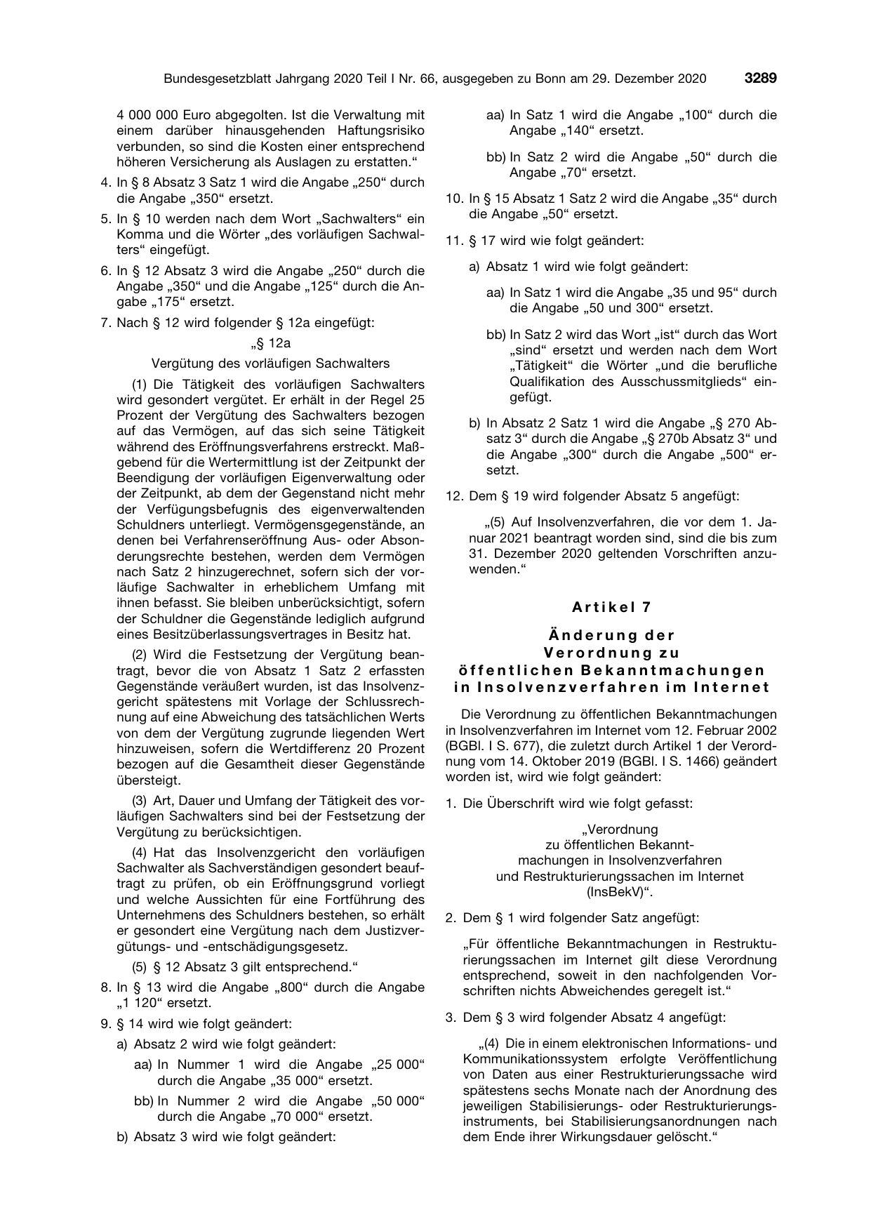 BGBl. 2020, Seite 3289 — Originalseite als Abbildung