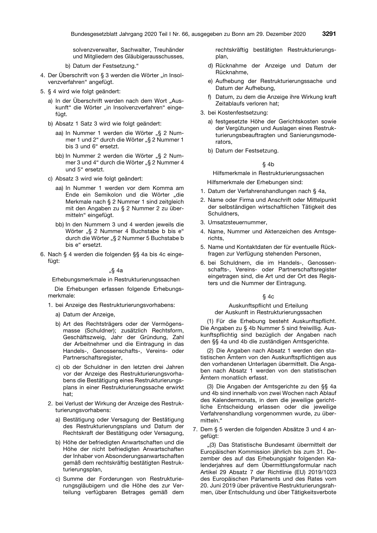 BGBl. 2020, Seite 3291 — Originalseite als Abbildung