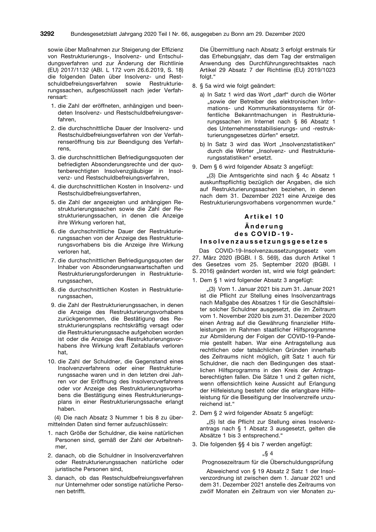 BGBl. 2020, Seite 3292 — Originalseite als Abbildung
