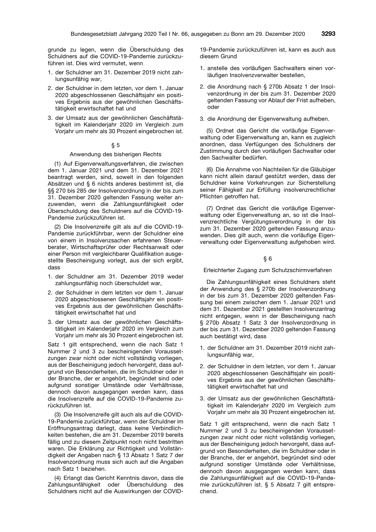 BGBl. 2020, Seite 3293 — Originalseite als Abbildung