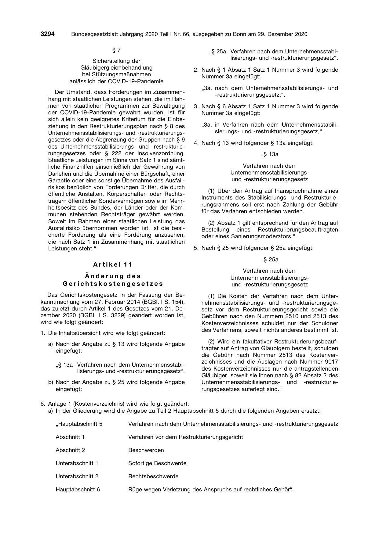 BGBl. 2020, Seite 3294 — Originalseite als Abbildung