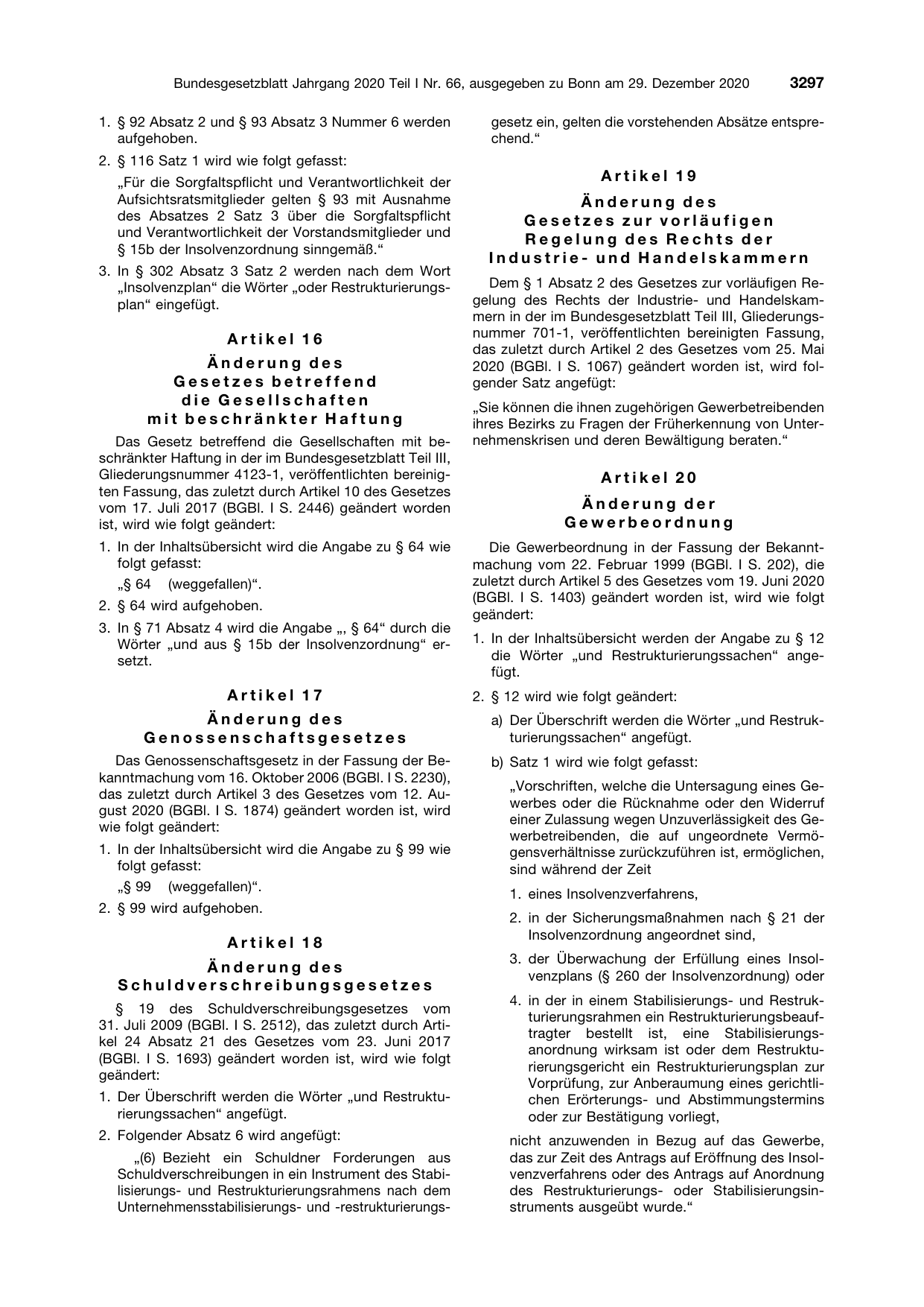 BGBl. 2020, Seite 3297 — Originalseite als Abbildung