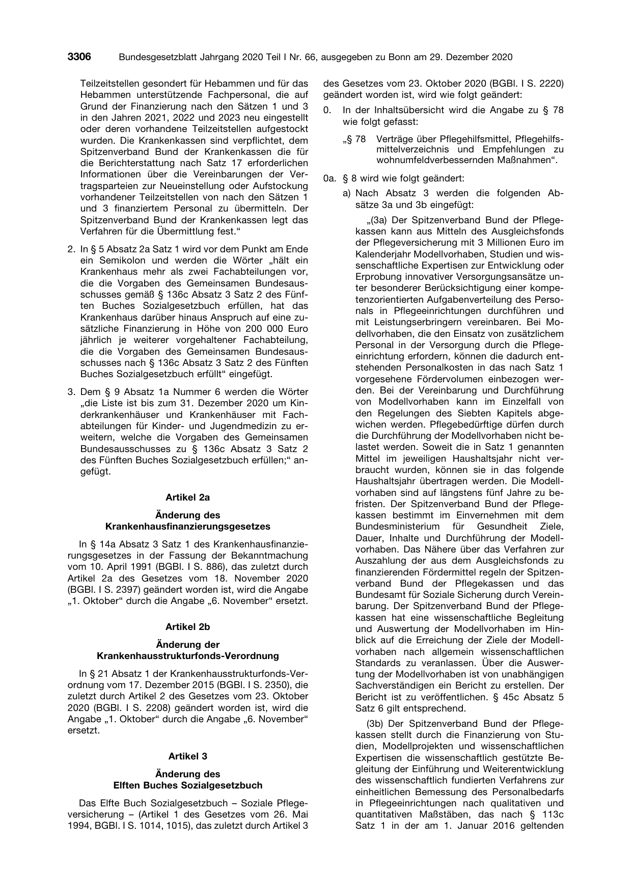 BGBl. 2020, Seite 3306 — Originalseite als Abbildung