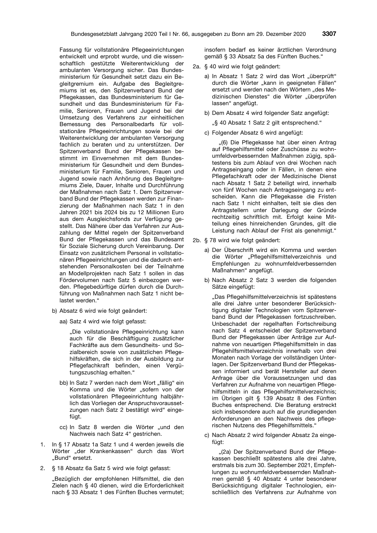 BGBl. 2020, Seite 3307 — Originalseite als Abbildung