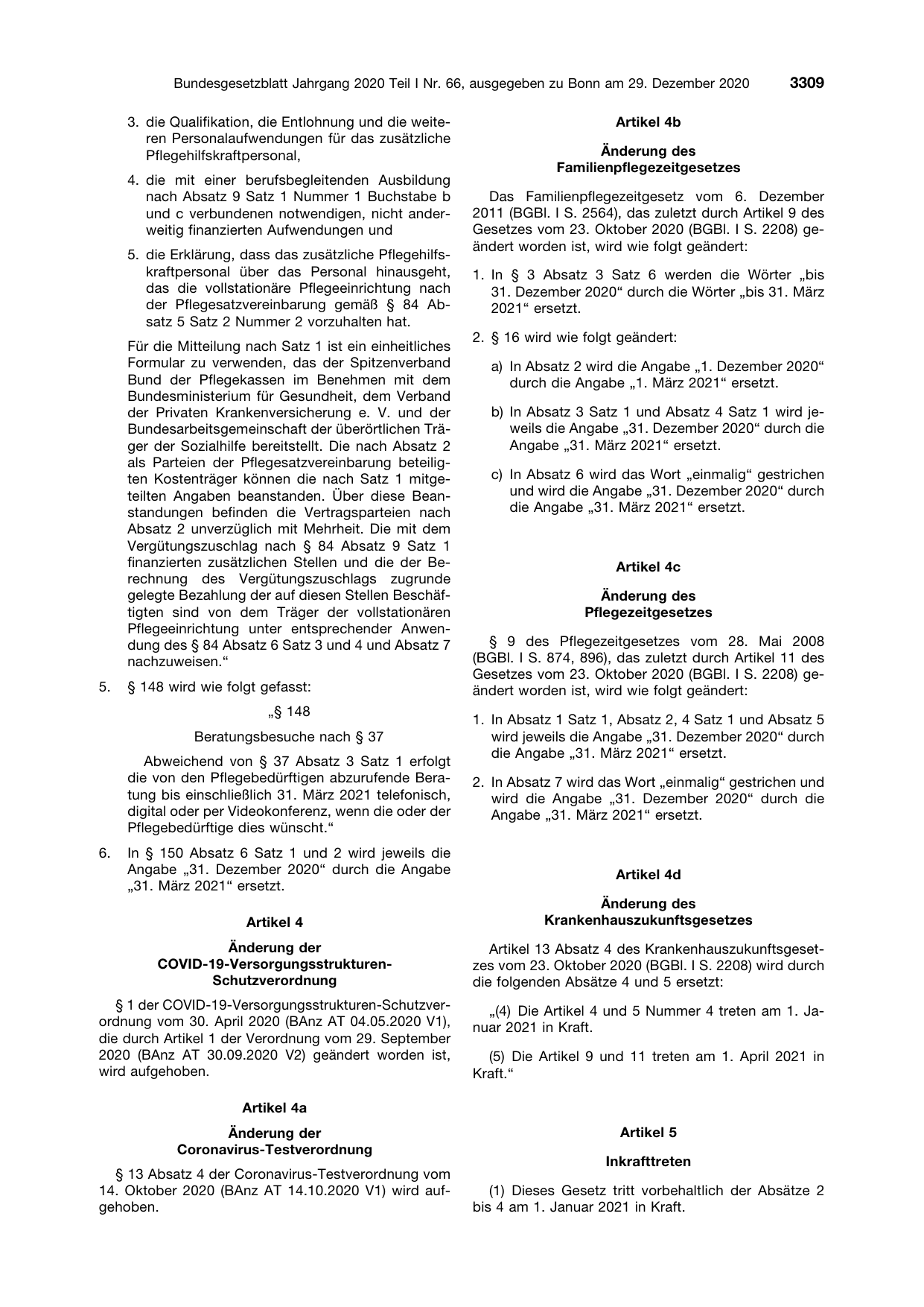 BGBl. 2020, Seite 3309 — Originalseite als Abbildung