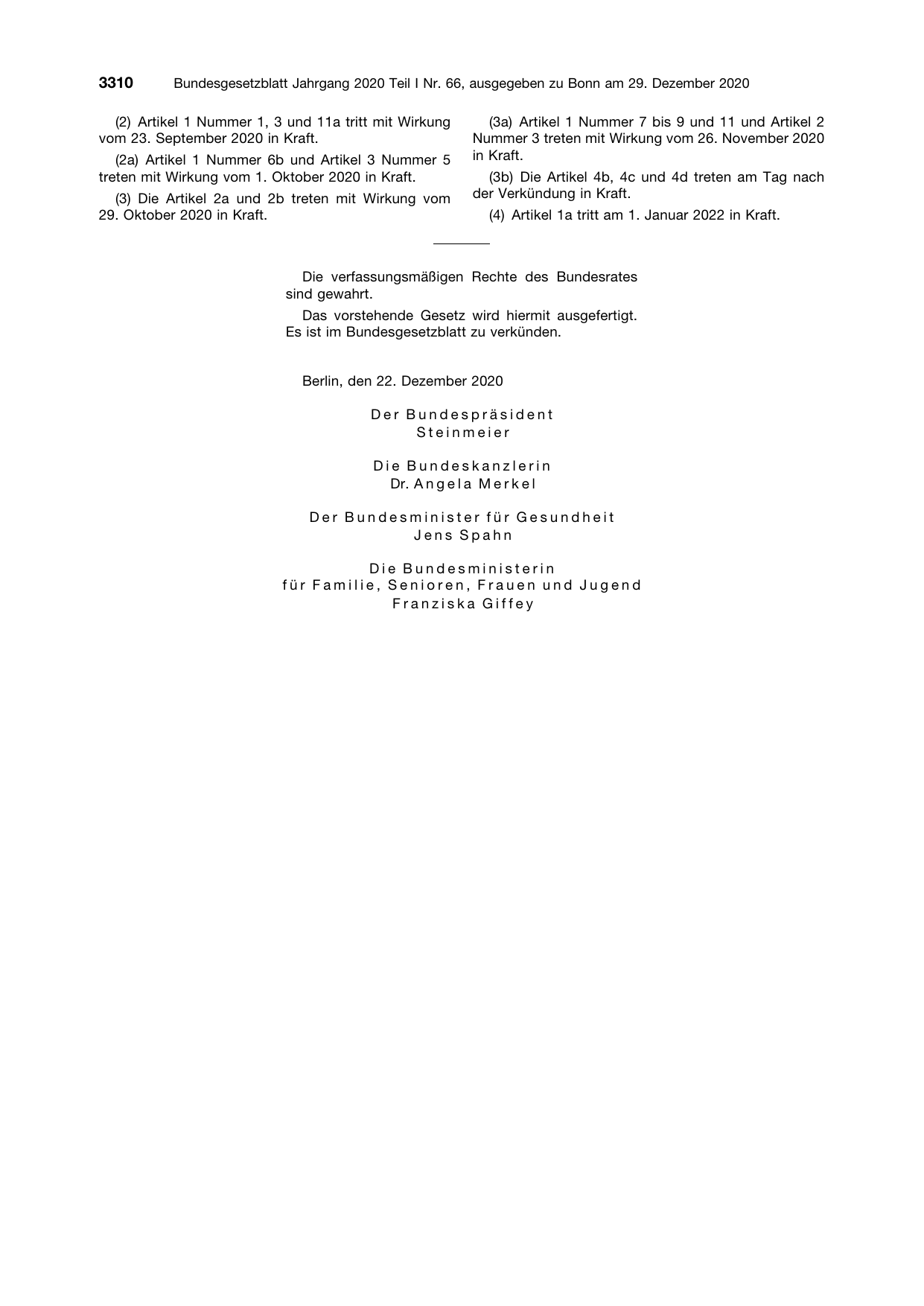 BGBl. 2020, Seite 3310 — Originalseite als Abbildung
