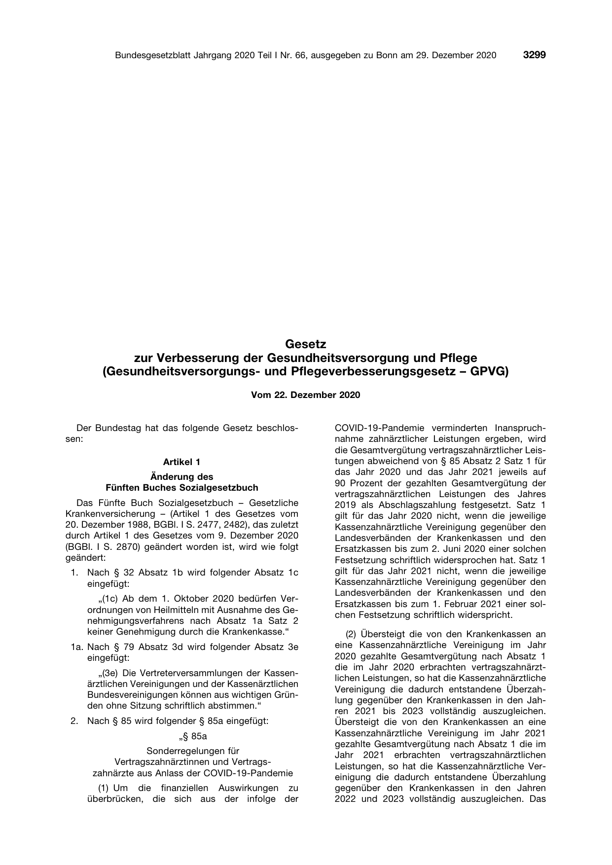 BGBl. 2020, Seite 3299 — Originalseite als Abbildung