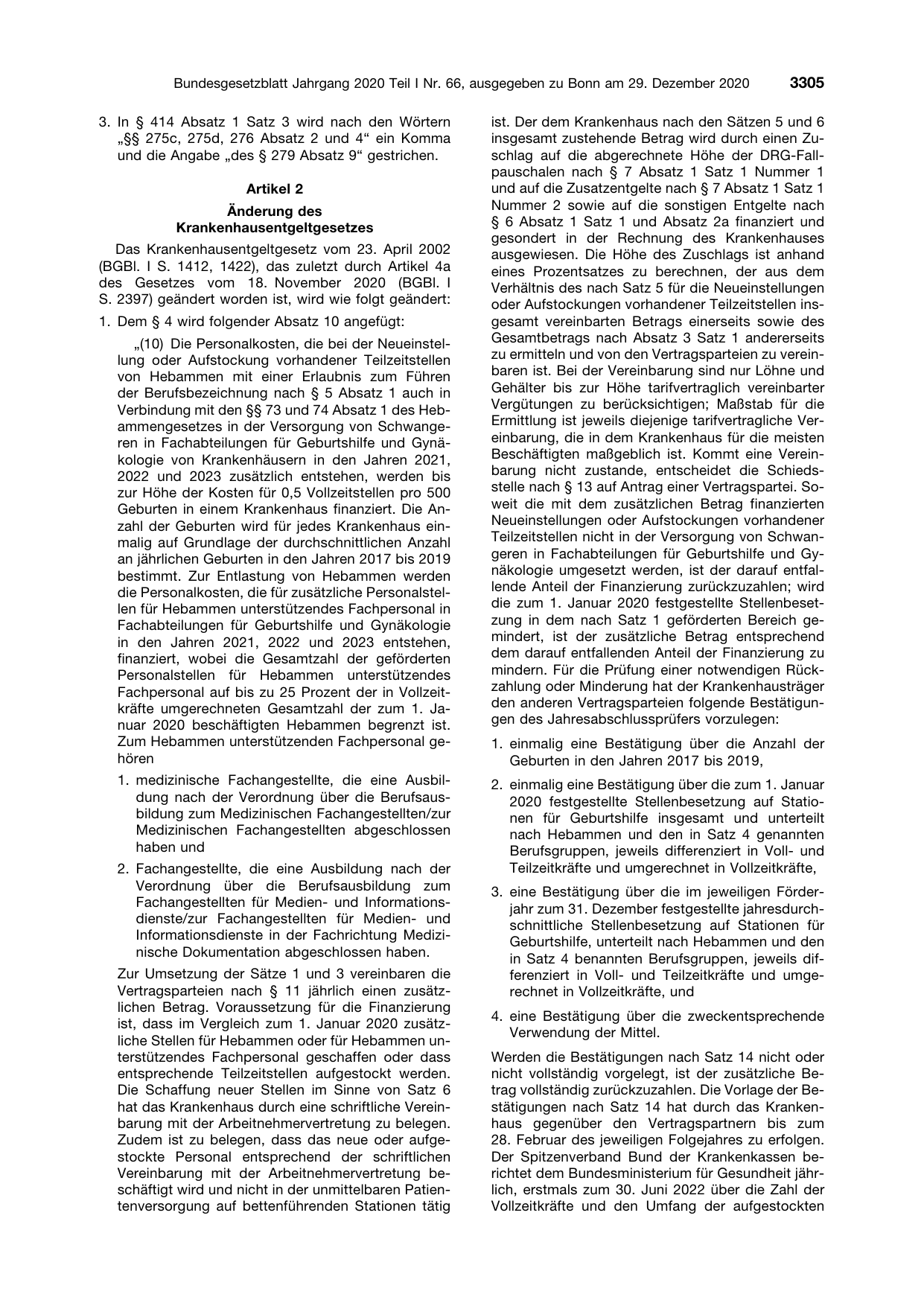 BGBl. 2020, Seite 3305 — Originalseite als Abbildung