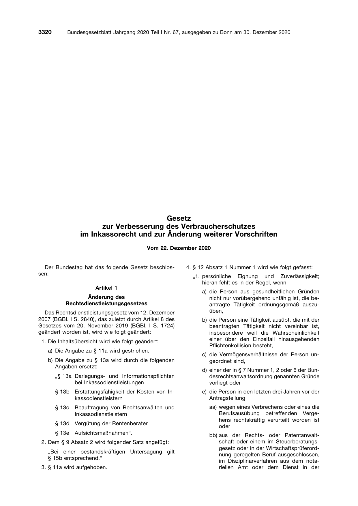 BGBl. 2020, Seite 3320 — Originalseite als Abbildung