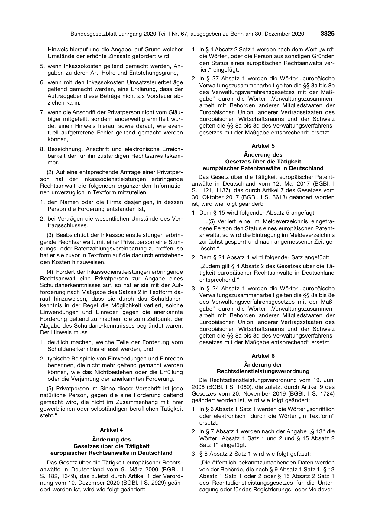 BGBl. 2020, Seite 3325 — Originalseite als Abbildung