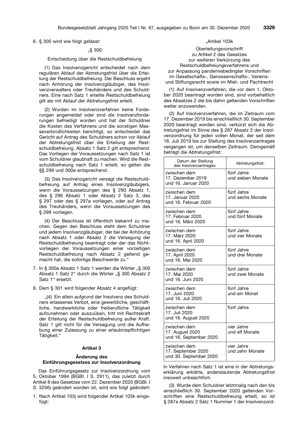 BGBl. 2020, Seite 3329 — Originalseite als Abbildung