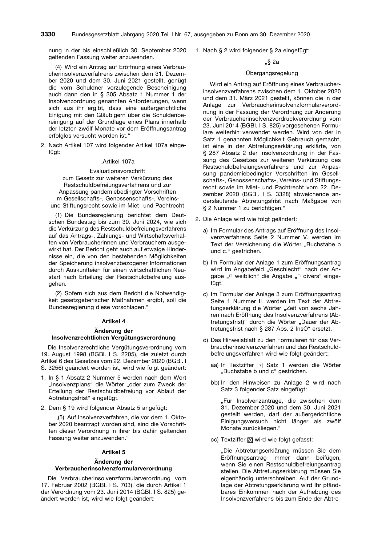 BGBl. 2020, Seite 3330 — Originalseite als Abbildung