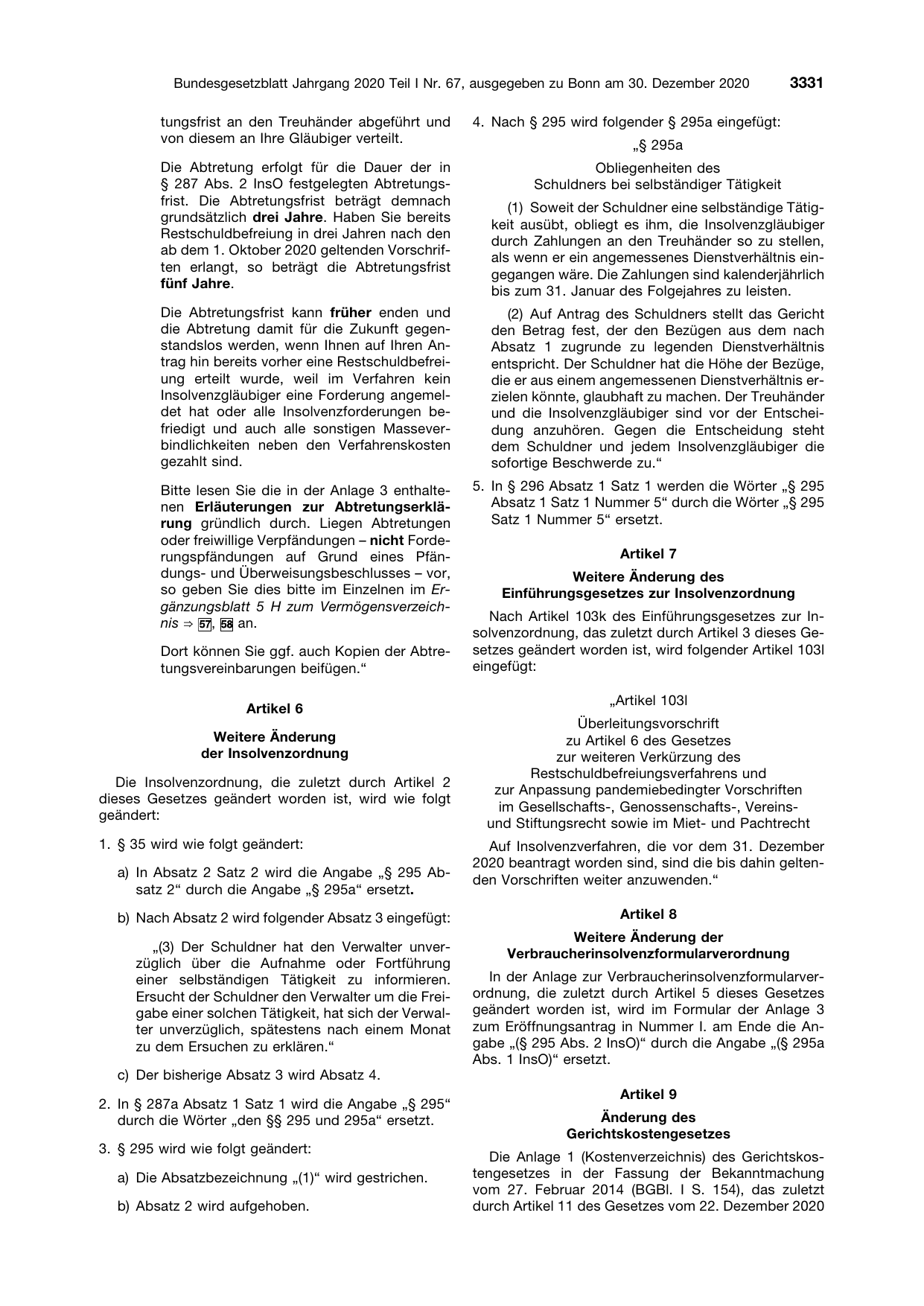 BGBl. 2020, Seite 3331 — Originalseite als Abbildung