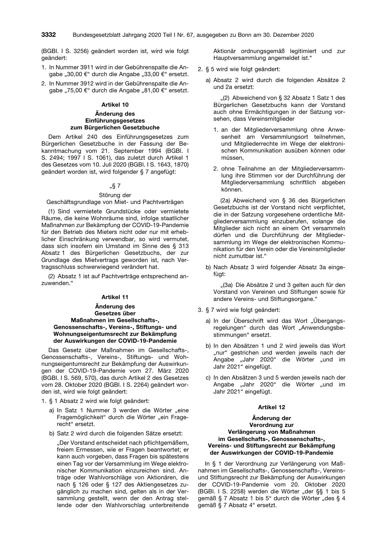 BGBl. 2020, Seite 3332 — Originalseite als Abbildung