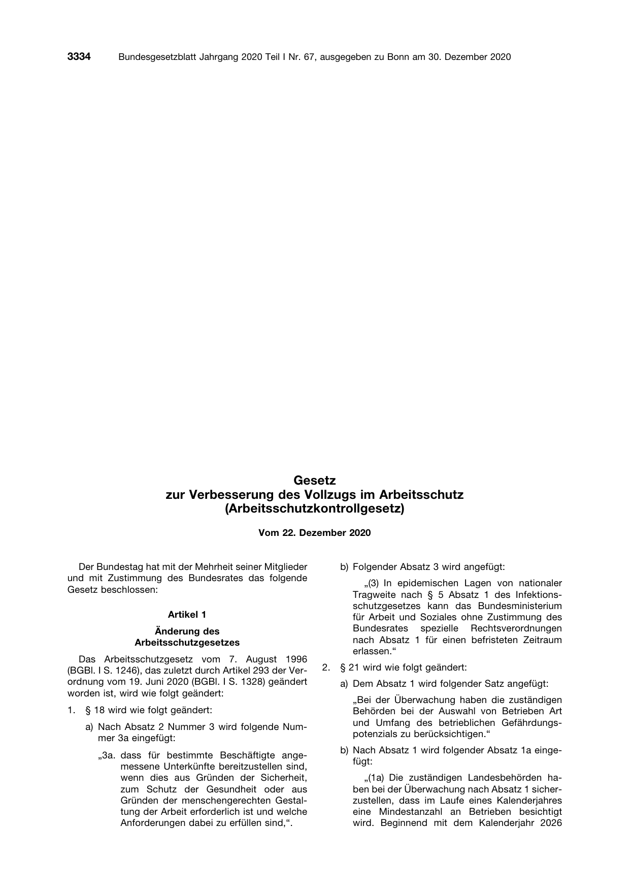 BGBl. 2020, Seite 3334 — Originalseite als Abbildung