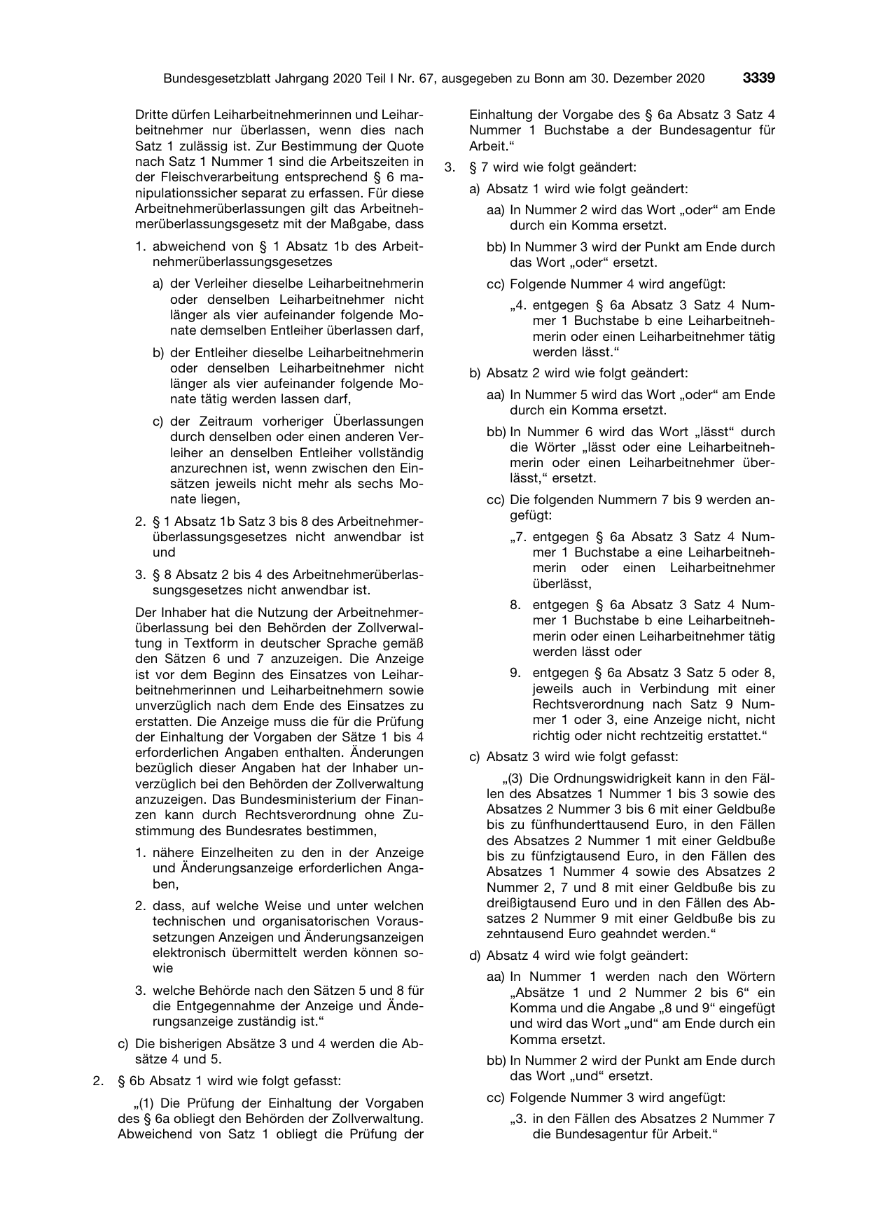BGBl. 2020, Seite 3339 — Originalseite als Abbildung