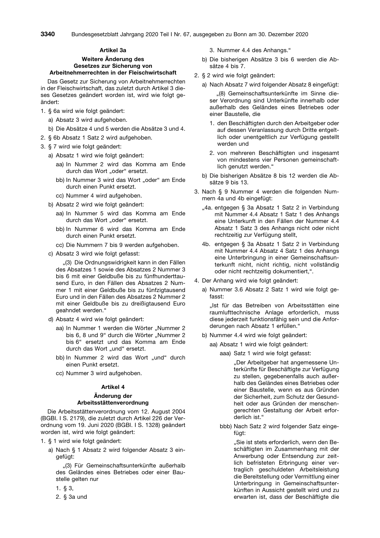BGBl. 2020, Seite 3340 — Originalseite als Abbildung