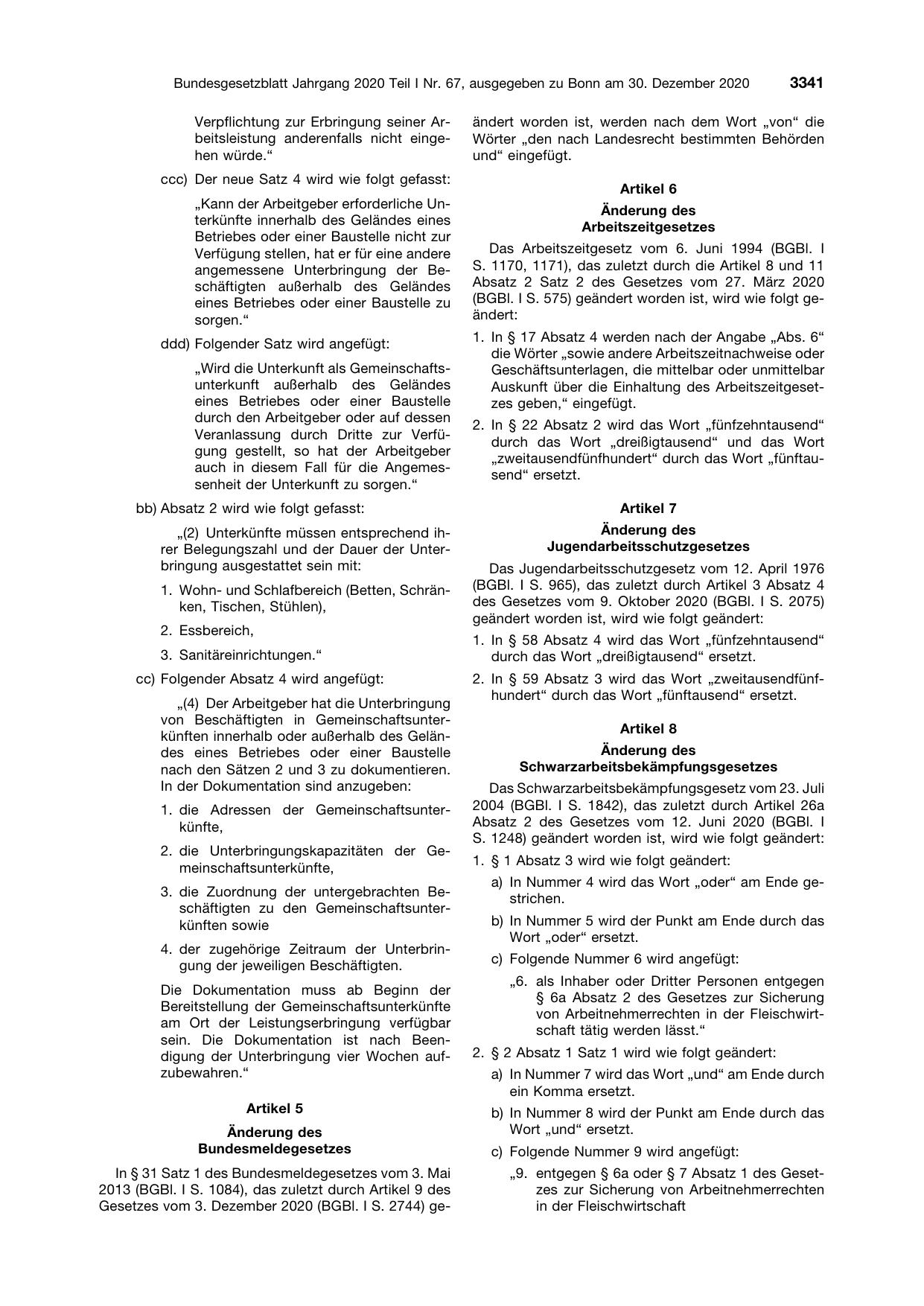 BGBl. 2020, Seite 3341 — Originalseite als Abbildung