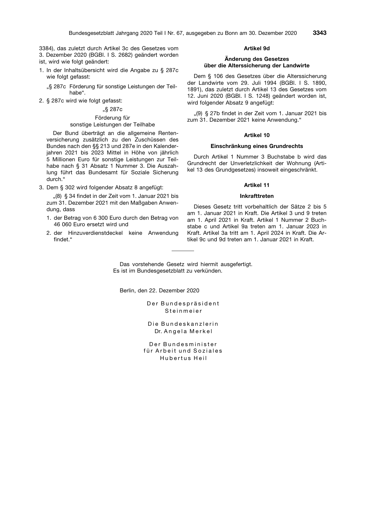 BGBl. 2020, Seite 3343 — Originalseite als Abbildung