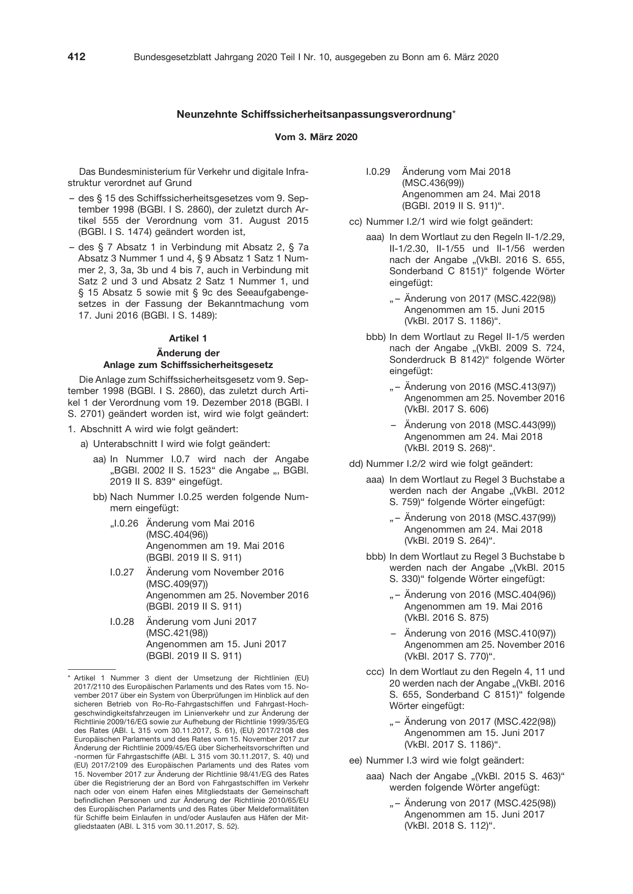 BGBl. 2020, Seite 412 — Originalseite als Abbildung
