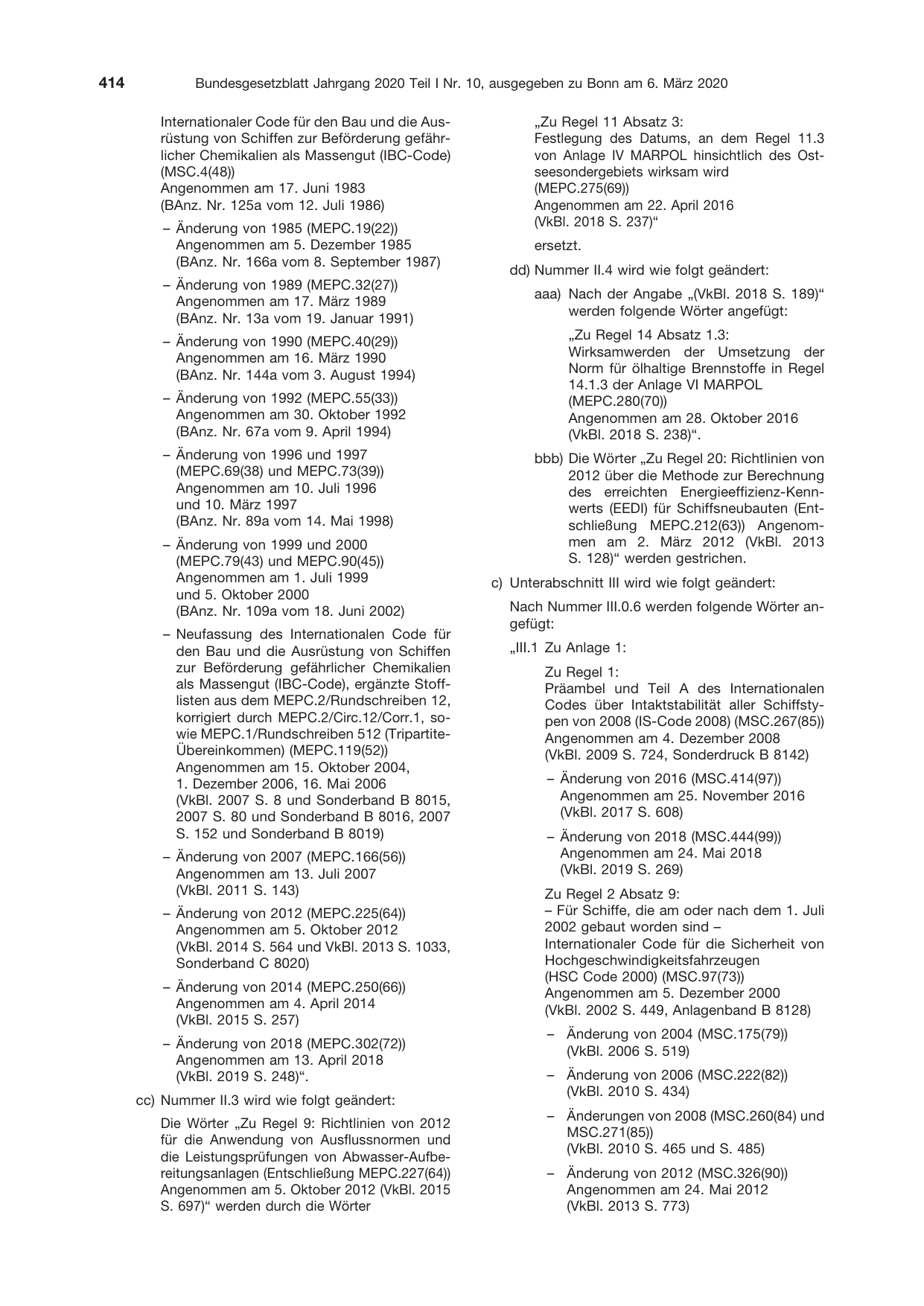 BGBl. 2020, Seite 414 — Originalseite als Abbildung