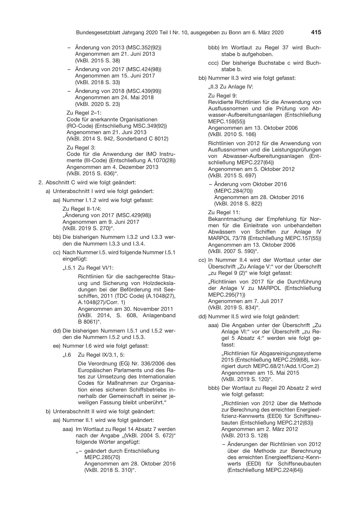 BGBl. 2020, Seite 415 — Originalseite als Abbildung