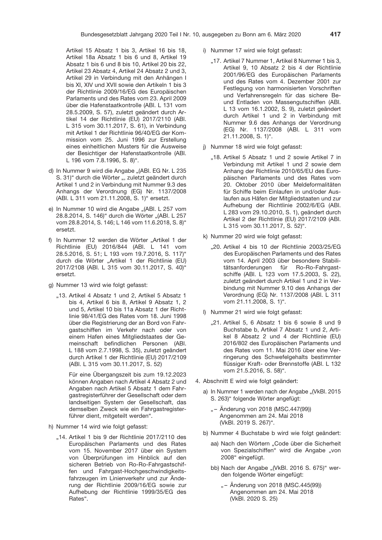 BGBl. 2020, Seite 417 — Originalseite als Abbildung