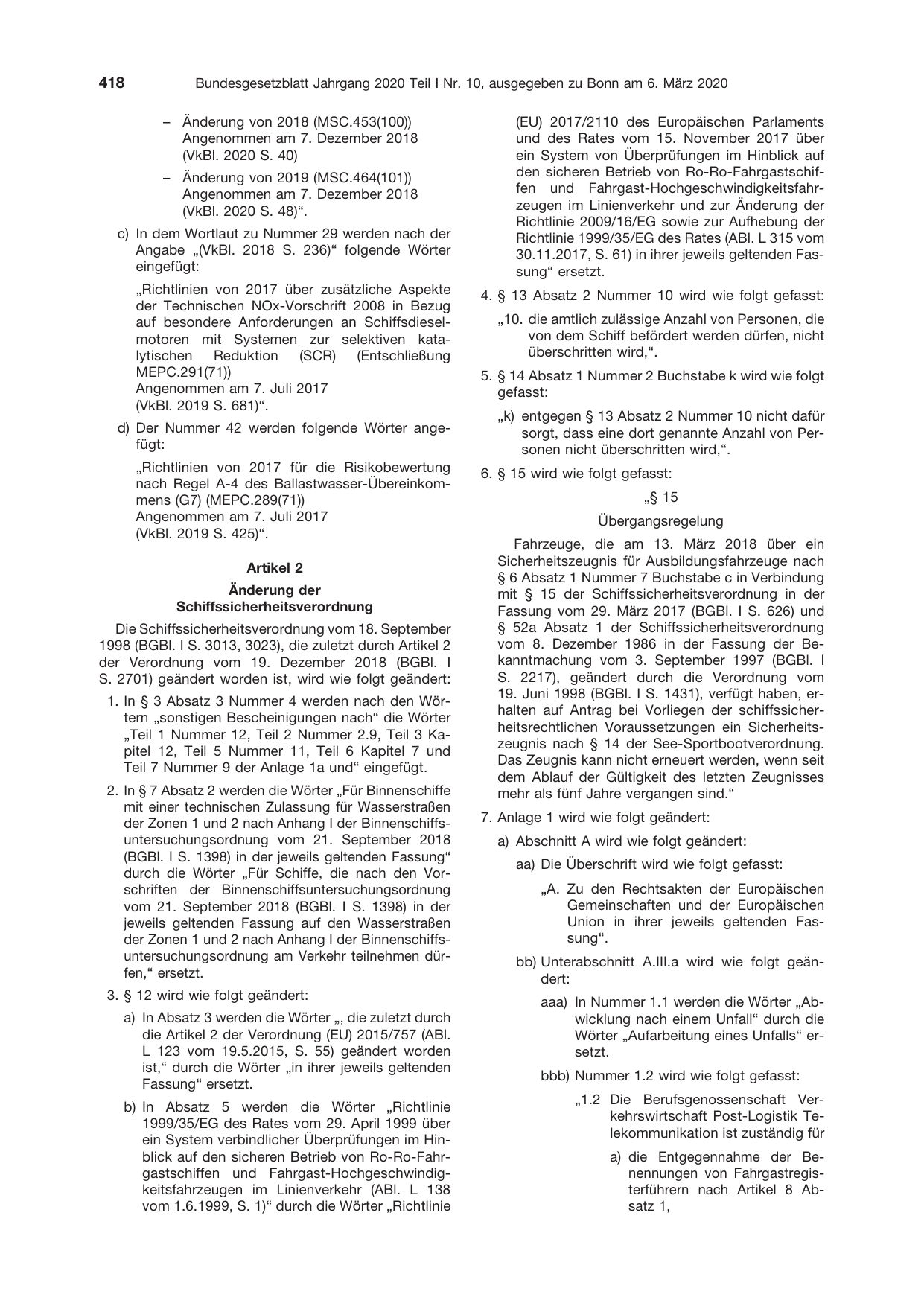 BGBl. 2020, Seite 418 — Originalseite als Abbildung