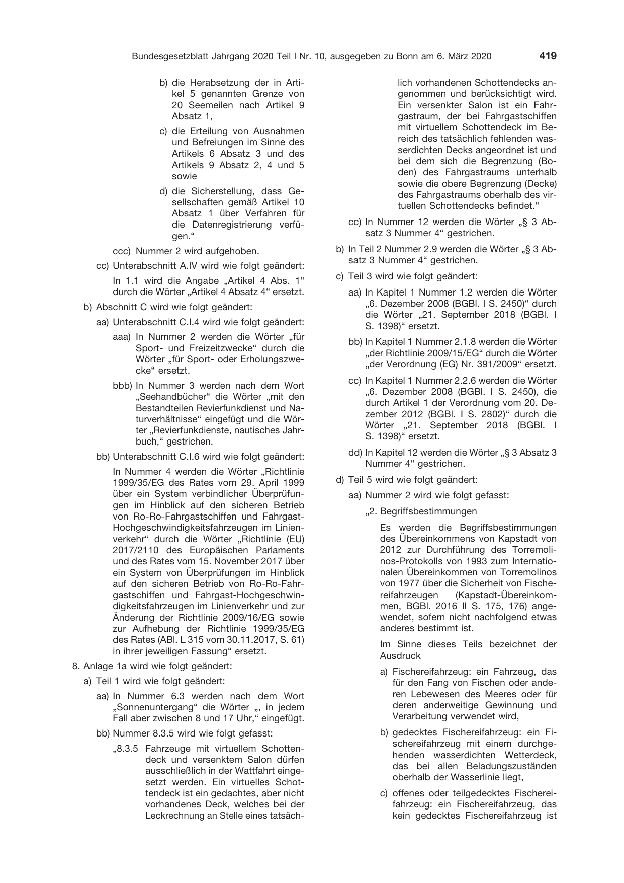 BGBl. 2020, Seite 419 — Originalseite als Abbildung
