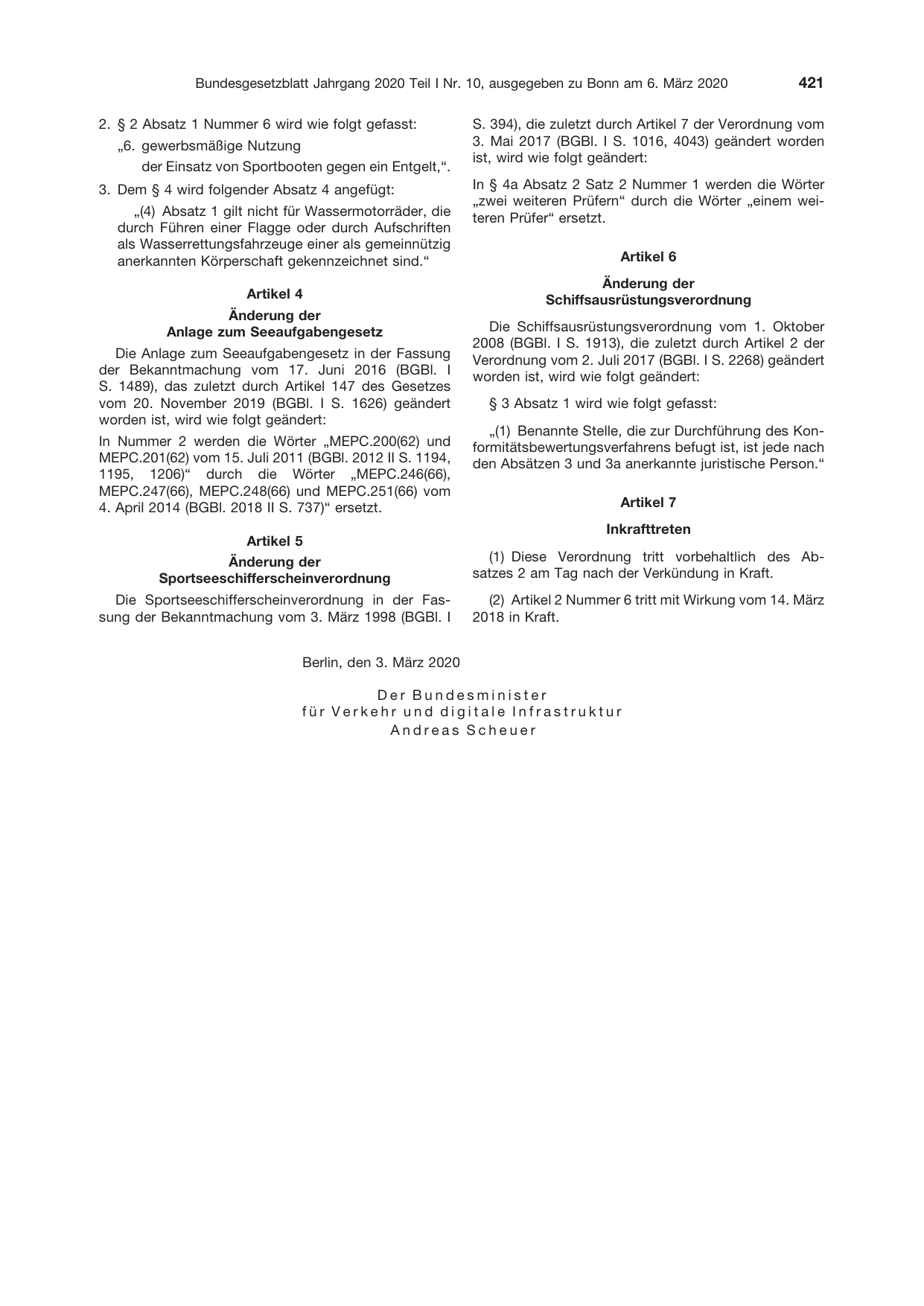 BGBl. 2020, Seite 421 — Originalseite als Abbildung